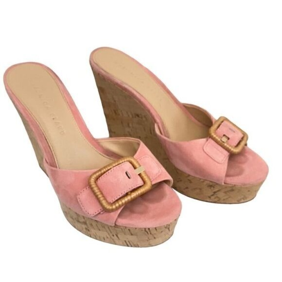 Veronica Beard Donata Suede Sandals Wedges in Pink - Picture 4 of 10